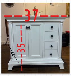 White Bathroom Vanity with Stone Top 37"