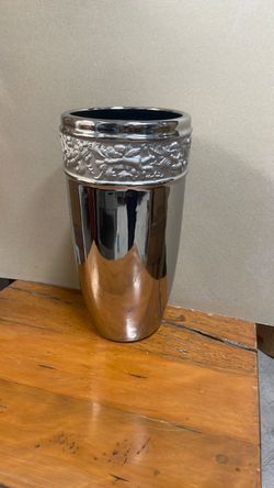 Silver Chrome Vase with Embossed Detail