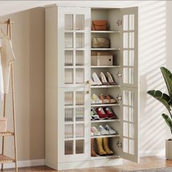 Tall Shoe Cabinet with Doors, 8-Tier Shoe Storage with Adjustable Shelves, Modern Shoe Organizer Shoe Rack Cabinet for Entryway, Hallway, Closet, Livi