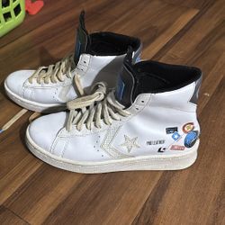 Converse Pro Leather High White Multi Skate Shoes Kids Women`s Sneakers 272446C