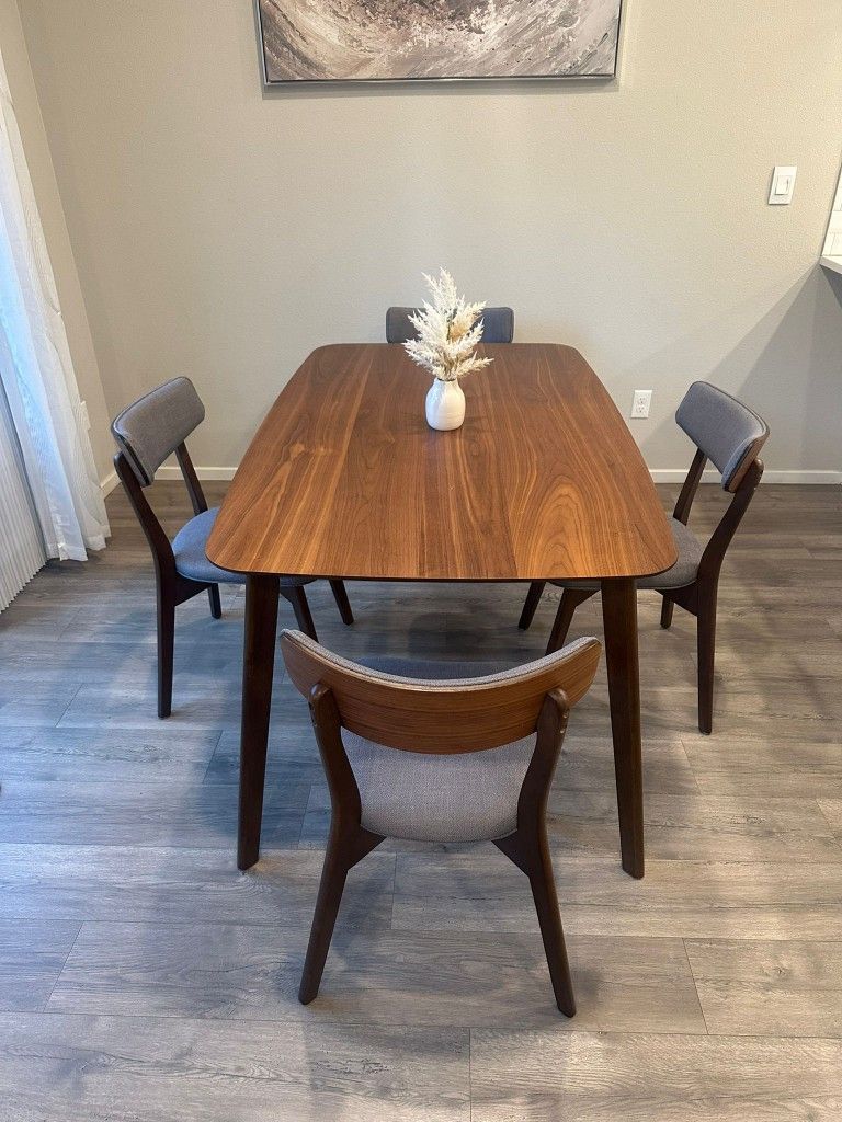 Premium Quality_Brown Table and 4 Gray Chairs