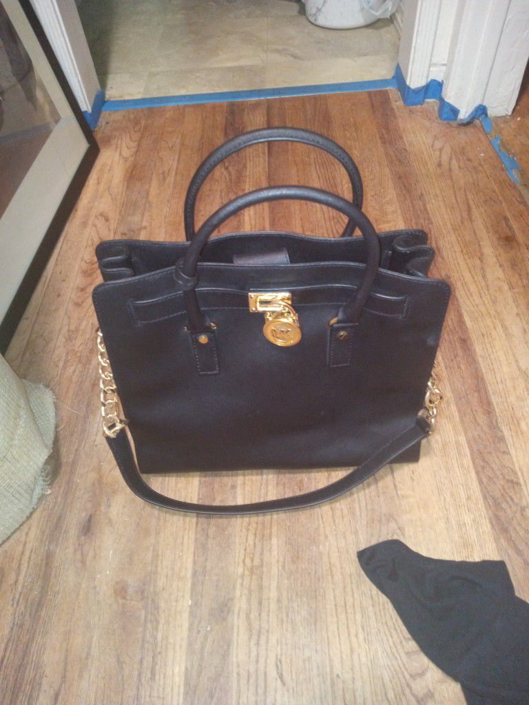 Michael Kors Hamilton Satchel Bag with Gold Chain - Black

