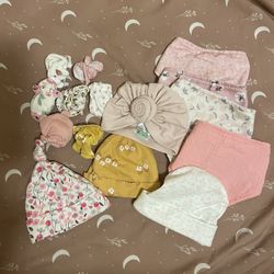 Baby Girls Beanies, Mittens, Bibs 0-3 Months