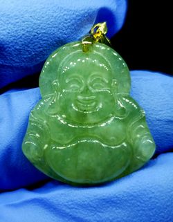 Burmese icy type A jadeite jade pendant lucky happy Buddha.