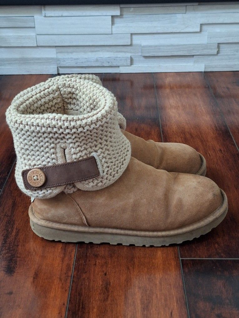 UGG Shaina Womens Sweater Cuff Boots Brown Size 8