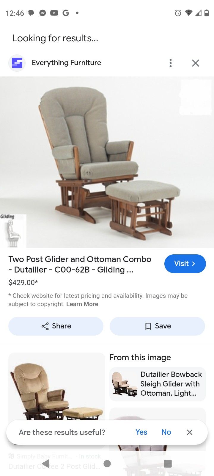 Dutailier wood glider chair with lever, just needs cushions /cleaning good condition $20