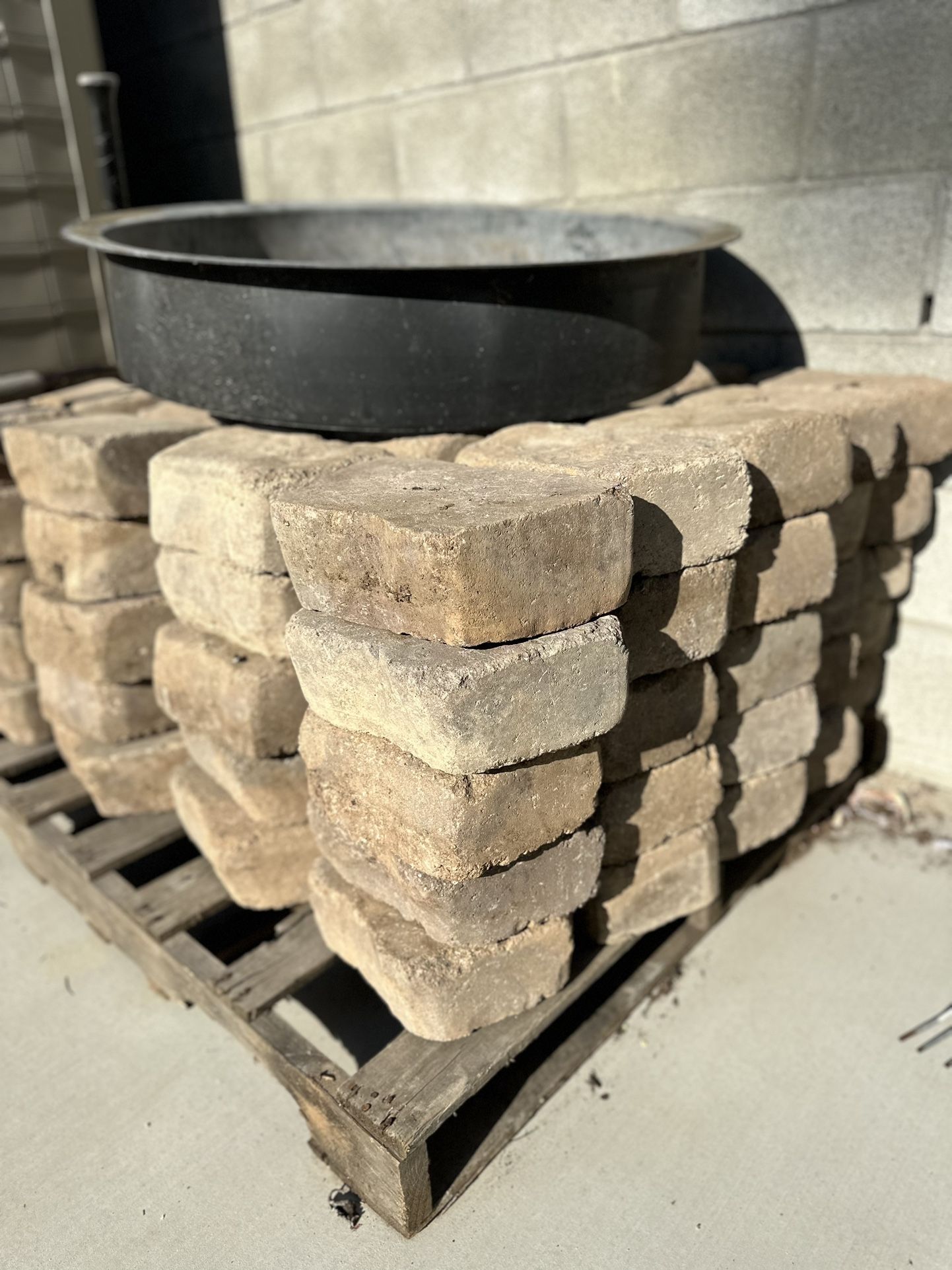 Concrete retaining wall blocks pavers with bonus firepit ring