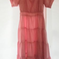 BEAUTIFUL PINK RUFFLY LAYERED MIDI DRESS MEDIUM