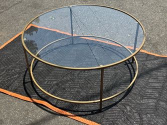 Round Glass Coffee Table, Gold Frame – 36”
