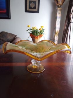 Vintage Murano centerpiece pedestal bowl. Hand blown , Made in Italy