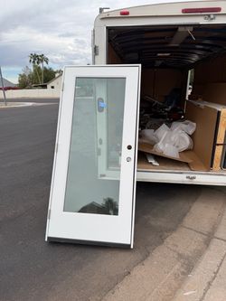 Glass white and blue door with frame