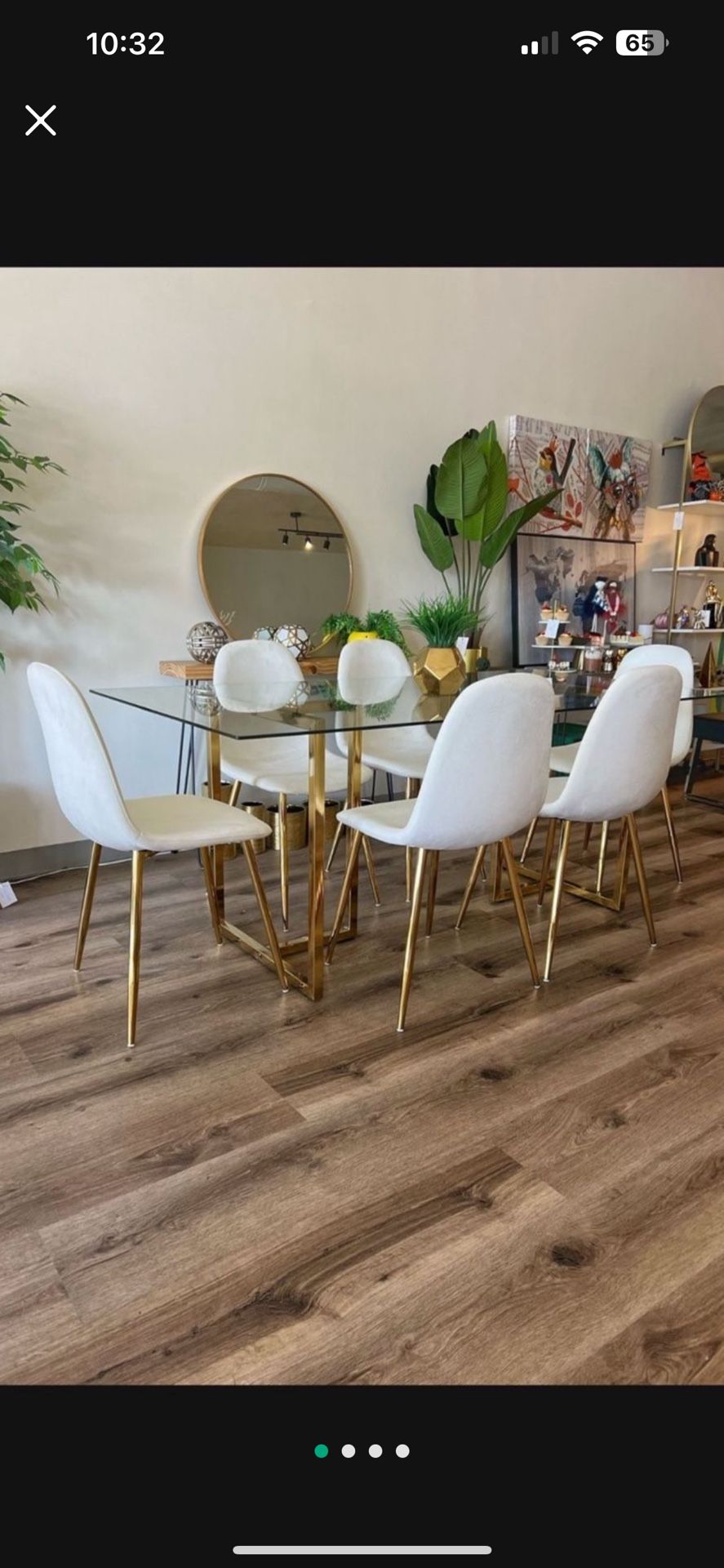 Big Glass Dining Table And 6 White Chairs
