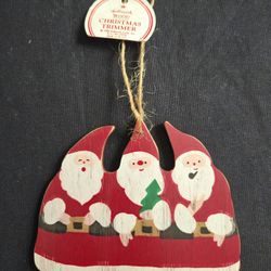 Hallmark 3 Santa Claus Wood Christmas Tree Ornament Handpainted 1986 Hallmark