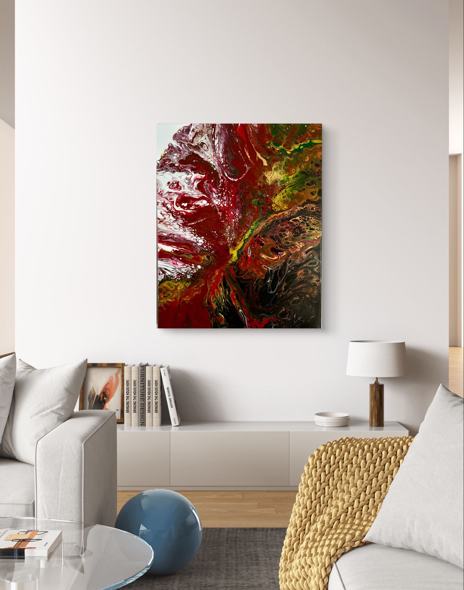 Crimson Radiance – Acrylic Abstract Fluid Painting on Canvas