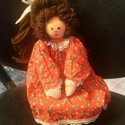 Vintage Sitting Girl Handcrafted Wooden Doll 