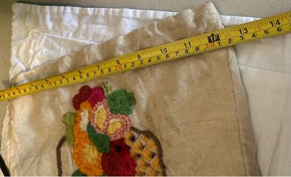 Embroidered Linen Fabric Panel with Fruit Basket