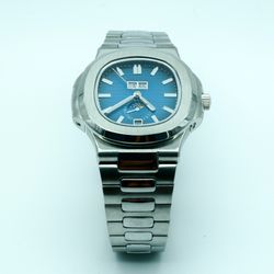 MEN LUXURY WATCH SILVER AND BLUE CRONOGRAPH