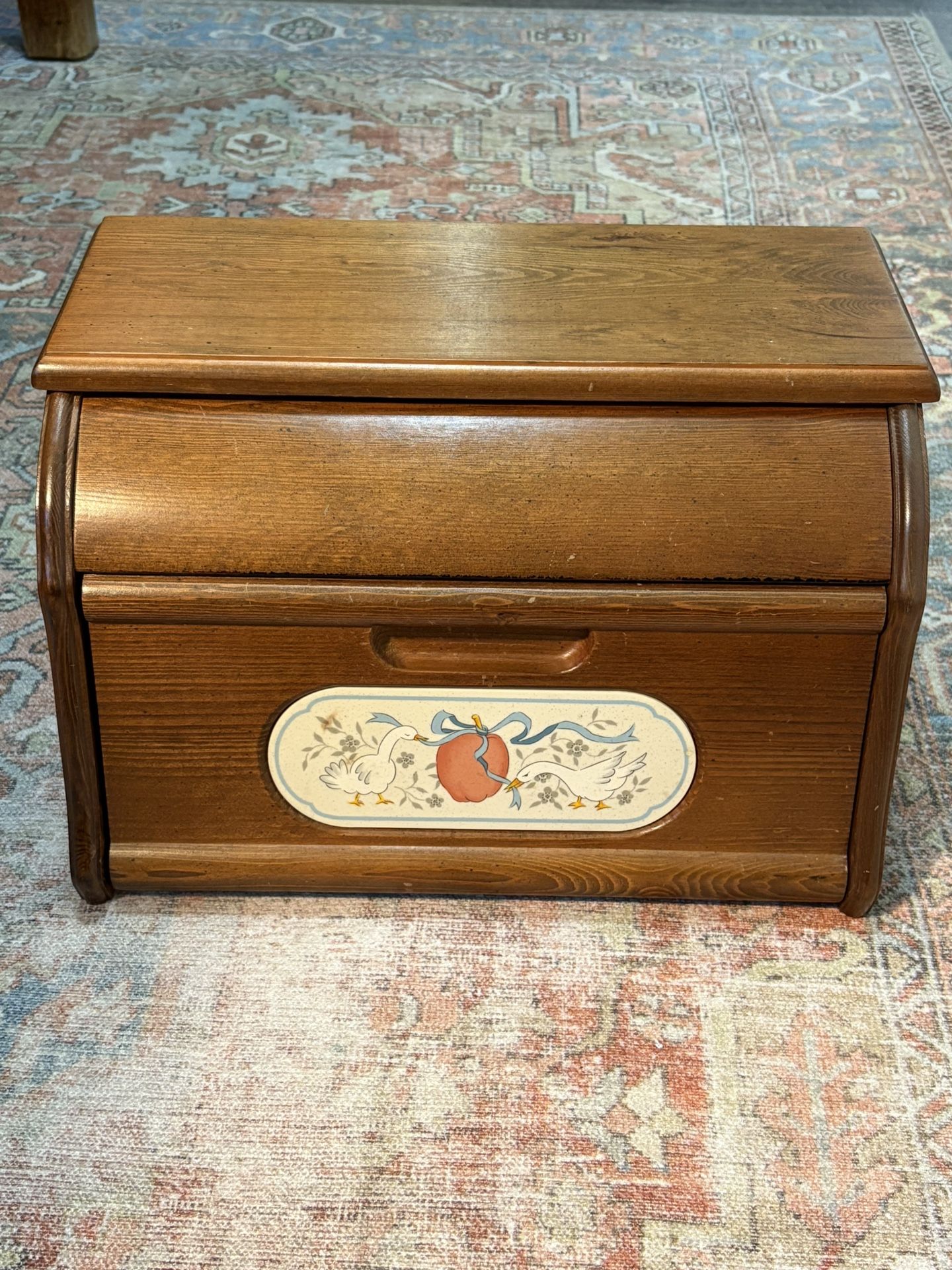 Vintage Bread Box Solid Wood Storage Marmalade Swan Duck Geese Design
