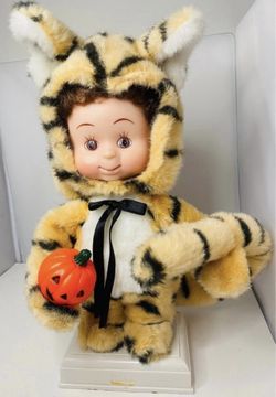 Santa's Best Vintage Animated Tiger Girl w Pumpkin Trick or Treat Halloween