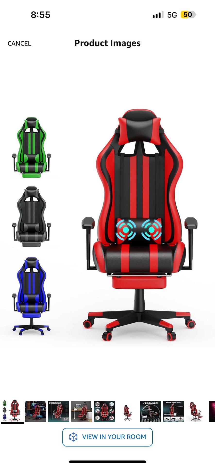  Red Gaming Chair with Footrest,Racing Ergonomic Massage Gaming Chairs for Adults, Height Adjustable Gamer Chair,360° Swivel Computer Chair,PC Game Ch
