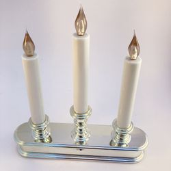 BRAND NEW 3-Piece White Flameless LED Pillar Candles with Silver Tray – $28