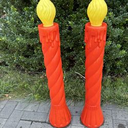 Vintage Blow Mold Christmas Candles Set Outdoor Holiday Decor Light Up Works! 