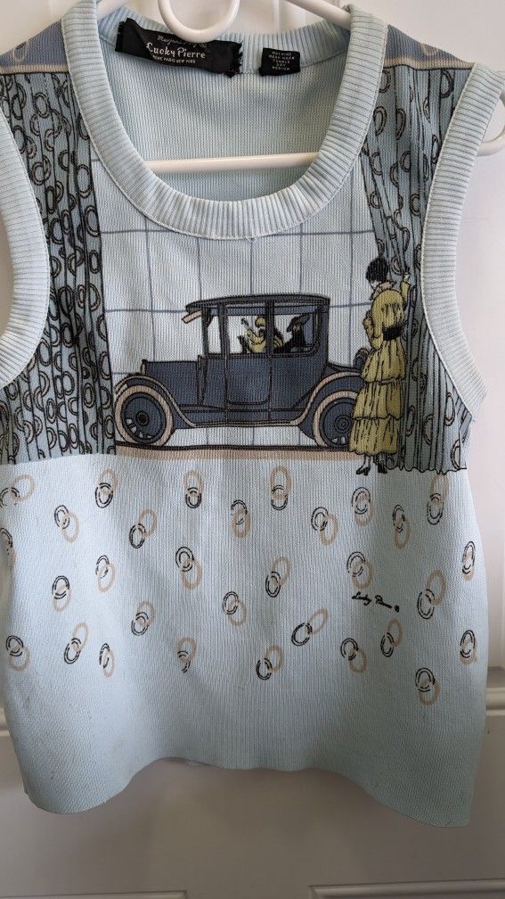 Junior Lucky Pierre Tank Shell Vest 32" Bust, So A Size XS With An Antique Car On It. 100% Polyester. It's A One Of A Kind.