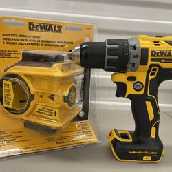 DEWALT 20v XR drill and DEWALT door lock installation kit (no battery no charger)