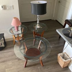 3 Center Table Set (1 Center Table And 2 Side Tables) With 2 lamps ( Bulbs Included)