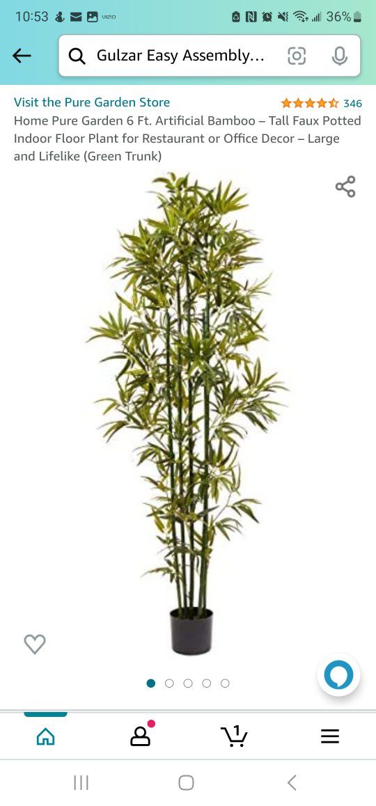 Home Pure Garden 6 Ft. Artificial Bamboo – Tall Faux Potted Indoor Floor Plant for Restaurant or Office Decor


