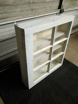 Architectural Salvage Rustic Blue Window Medicine Cabinet 27x24