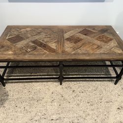 Pottery Barn reclaimed wood and metal coffee table