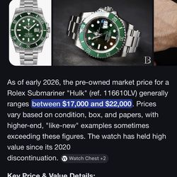 Used Hulk Rolex Submariner Green Dial 116610LV