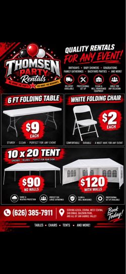 Chairs, Tables, Tents and more