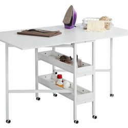 MELLCOM Home Hobby Craft Table with Storage Shelves