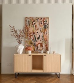 Modern Sideboard with Fluted Doors and Metal Legs