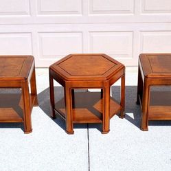 Vintage Mahogany & Burl-Wood Side Tables – Set of 3 (Elegant Georgian Style)