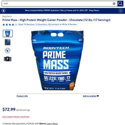 Prime Mass Chocolate Weight Gain Powder 