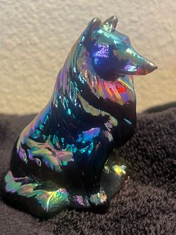 Vintage Imperial Glass 104 Amethyst Black Carnival Glass Collie Lassie Dog Figurine MCM farmhouse
