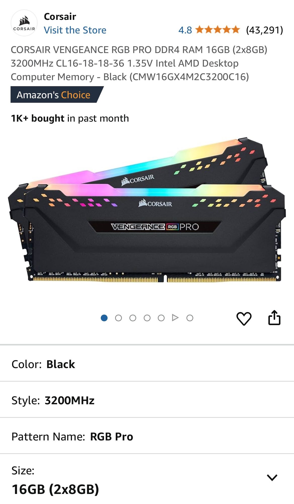 CORSAIR VENGEANCE RGB PRO DDR4 RAM 16GB (2x8GB)
