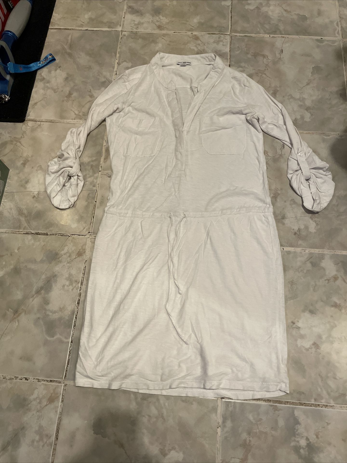 James Perse Women’s Utility Jersey Pocket Drawstring Waist Shirt Dress Size 1