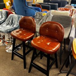 Bar Stools Set of 2, Kitchen Stools, Tall Bar Chairs with Backrest, PU Leather Upholstered Seat, Wood Frame, 68/78 cm High Seat $100
