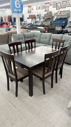 six chair dining set with warranty - Financing Available
