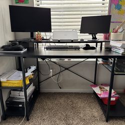 55" Office Desk with Monitor Shelf & Keyboard Space