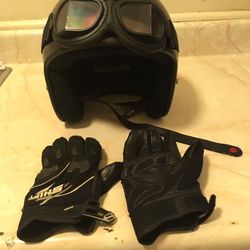 Motorcycle DOT helmet and gloves