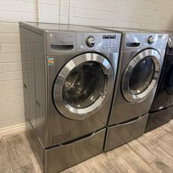 LG stainless steel frontload washer and dryer set electric with warranty