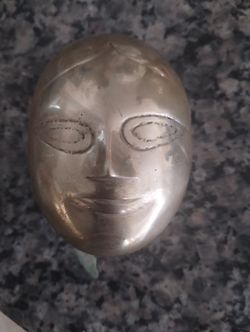 Vintage Brass Trinket Box Woman's Face Lidded Shaped Hand Cast Taiwan