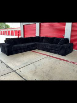 Black Ribbed Velvet Sectional Sofa