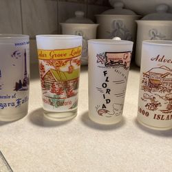 Set Of Glasses: Set of 12 Souvenir Frosted Glasses, New Never Used