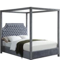 Rowan Velvet Grey Queen Bed (3 Boxes)

